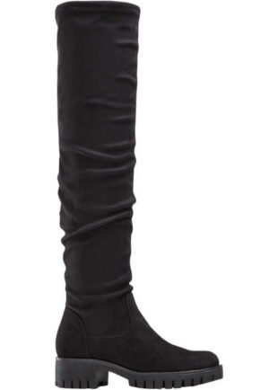 Стилни черни ботуши над коляното от изкуствен велур